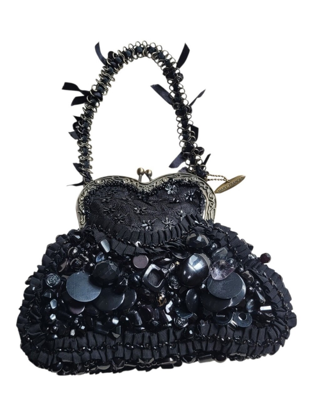 Vintage Mary Frances Lolita Black Beaded Evening Clutch w/Dust Bag NWOT